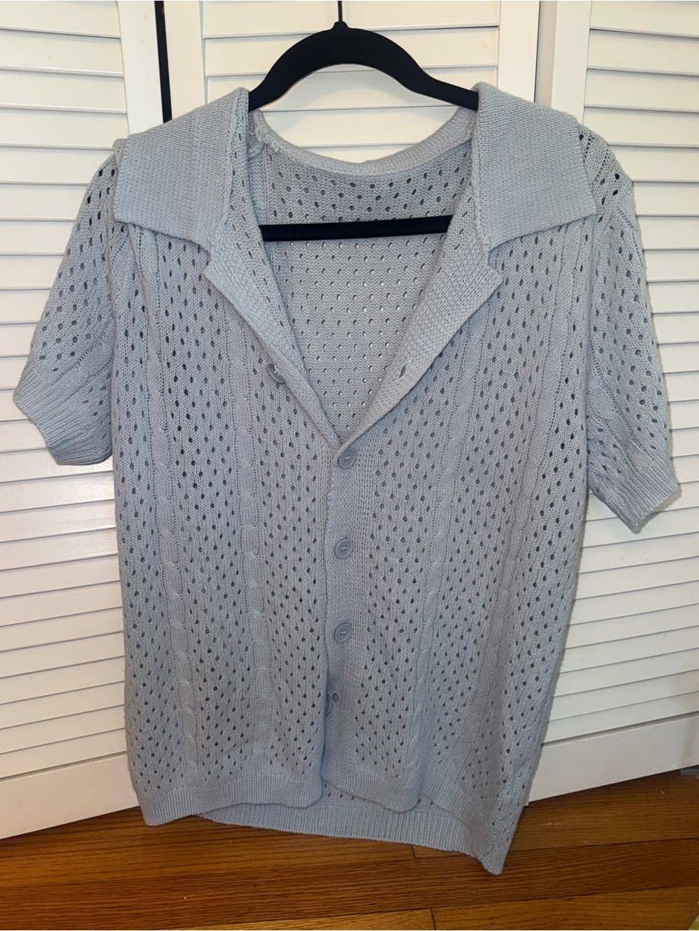 Source Unknown Light Blue Open-Knit Short Sleeve Button-Up Shirt